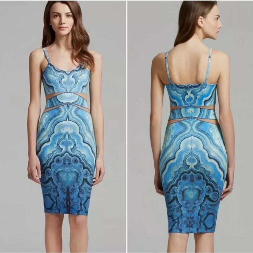 Y2K Torn by Ronny Kobo Patterned Cutout Bodycon Dress XS Paris Hilton - Picture 3 of 14